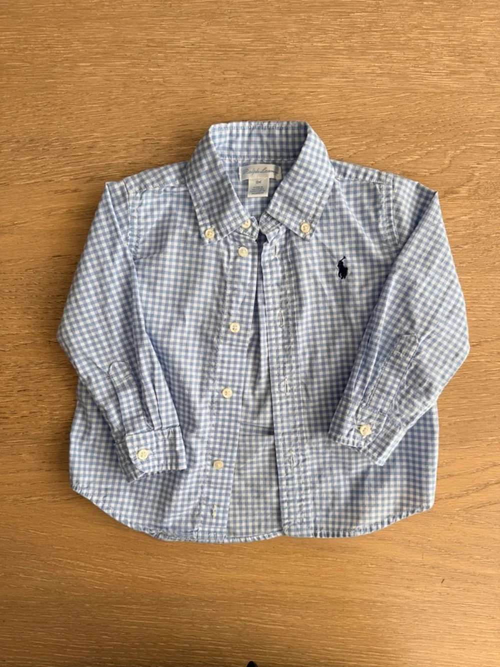 Ralph Lauren Baby Blue Gingham Button Down Shirt | 18M | Embroidered Pony | EUC